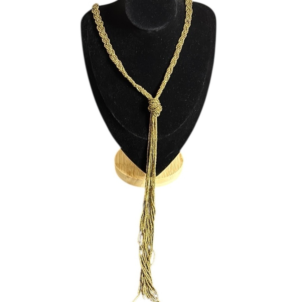 Knotted Lariat Braided Beaded Long Boho Vintage Necklace